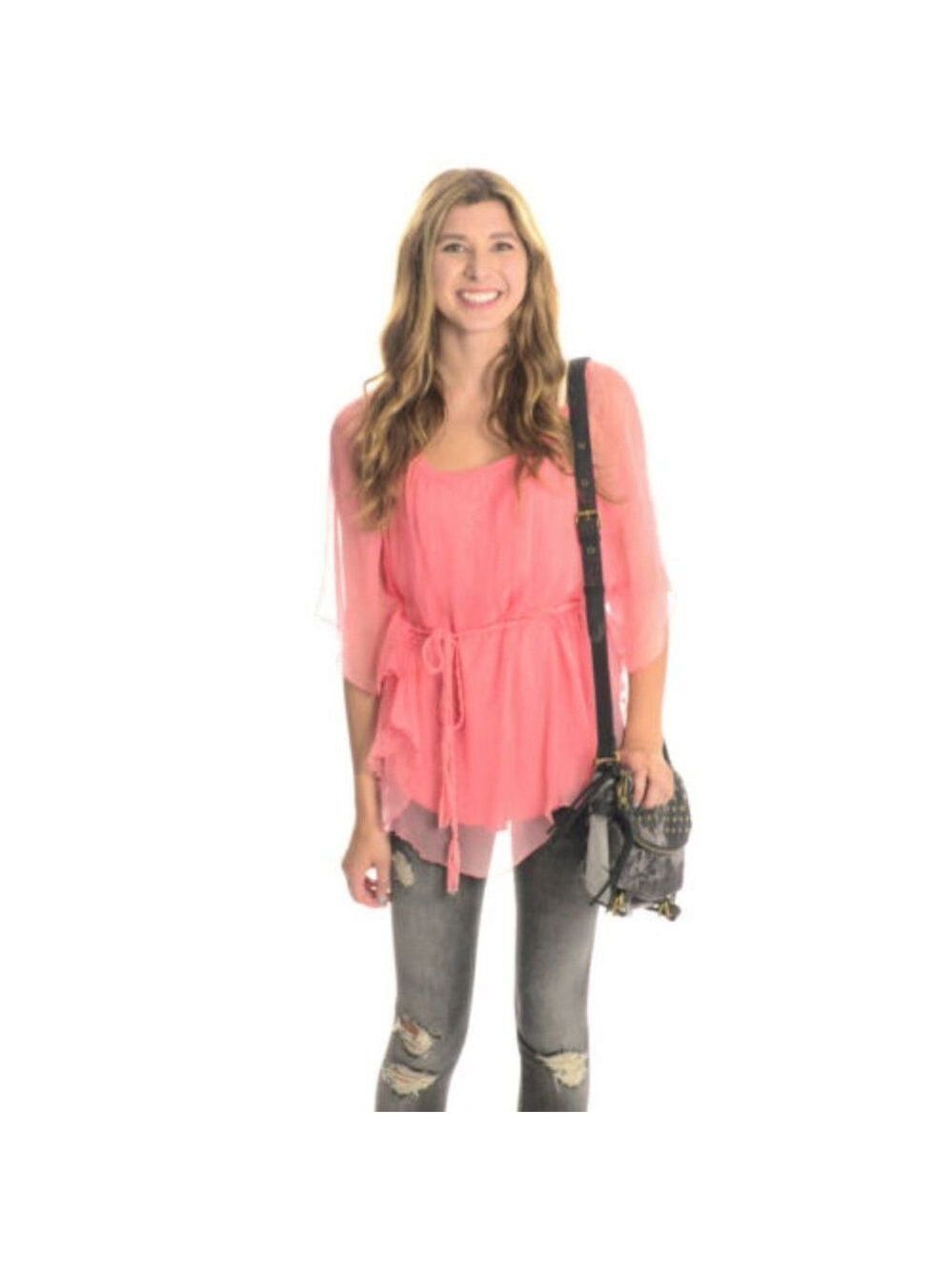 DEPT Salmon Pink Chiffon Dolman Sleeve Blouse Top